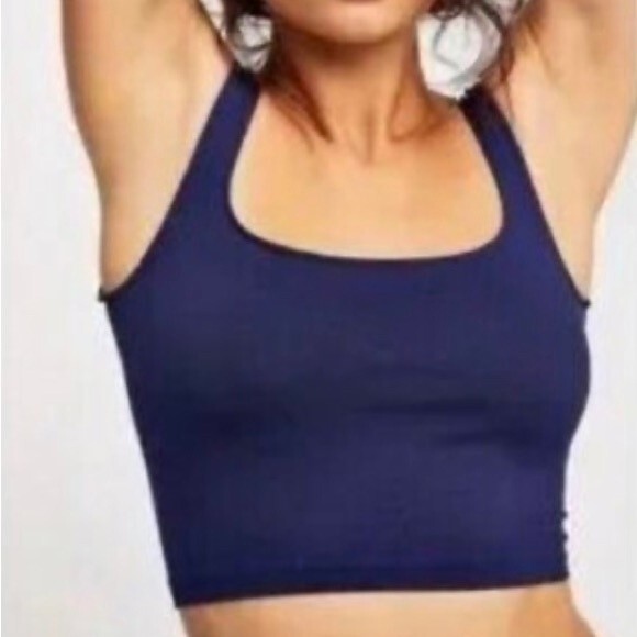 NEW Free People Scoop Neck Crop Tank Top Navy Blue Size XS/S - Picture 1 of 8